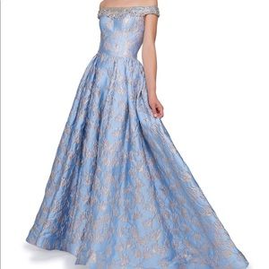 Mac Duggal Off the Shoulder Floral A Line Gown